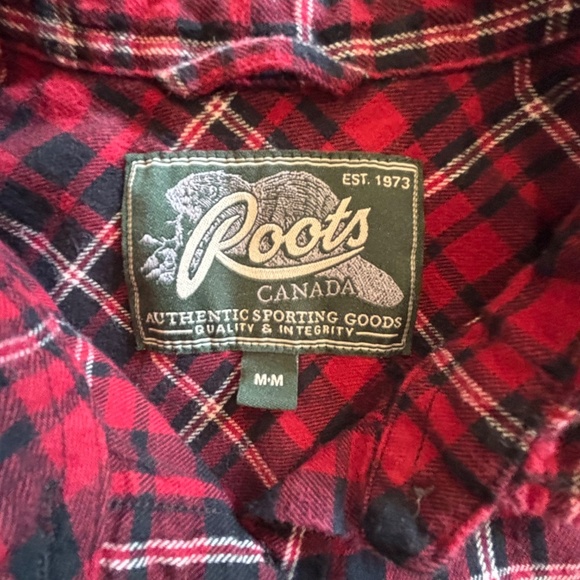 Women's Roots plaid flannel 100% cotton button down fitted shirt size M - Picture 9 of 14